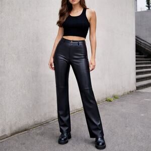 Mark Shale SZ 6 Supple Black Lamb Leather Mid-Rise Straight Leg Pants Lined